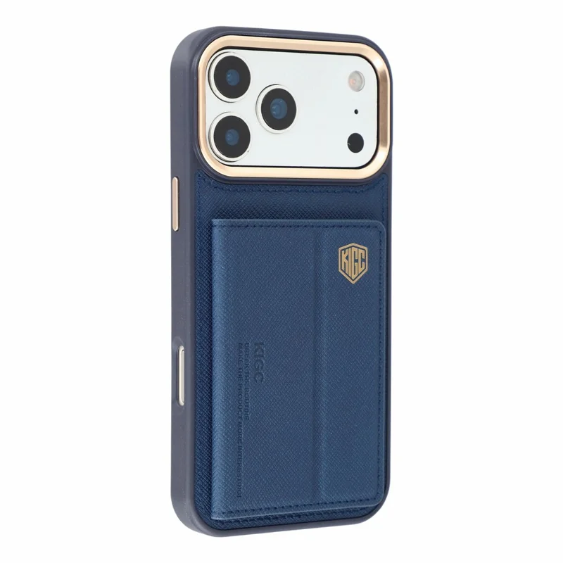 KIGC for iPhone 18 Pro / 17 Pro Case Card Holder Kickstand Fabric + PC + TPU Shockproof Phone Cover - Blue