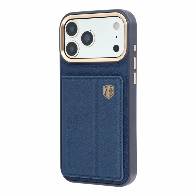 KIGC for iPhone 18 Pro / 17 Pro Case Card Holder Kickstand Fabric + PC + TPU Shockproof Phone Cover - Blue