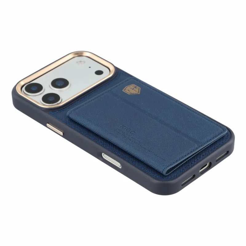 KIGC for iPhone 18 Pro / 17 Pro Case Card Holder Kickstand Fabric + PC + TPU Shockproof Phone Cover - Blue