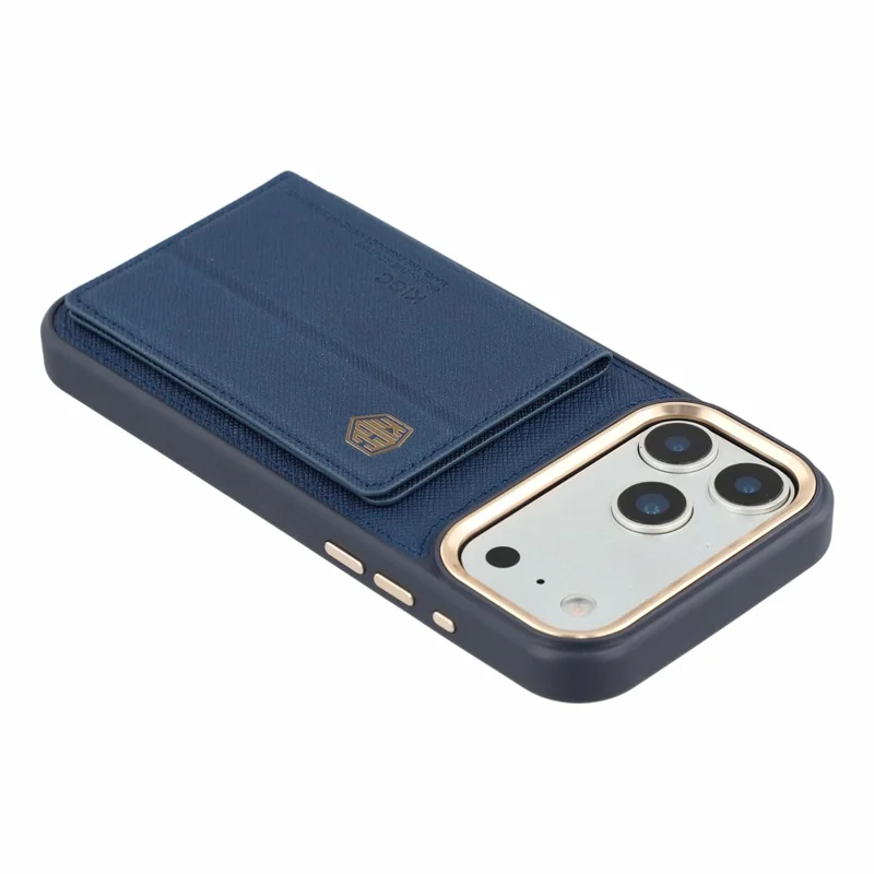 KIGC for iPhone 18 Pro / 17 Pro Case Card Holder Kickstand Fabric + PC + TPU Shockproof Phone Cover - Blue