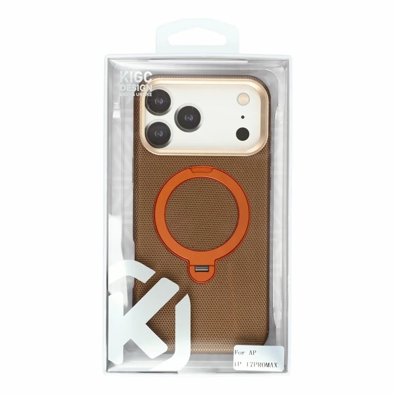 KIGC til iPhone 18 Pro / 17 Pro Case roterende magnetisk kickstand PC + TPU telefonbeskyttelsesdækkning - Brun