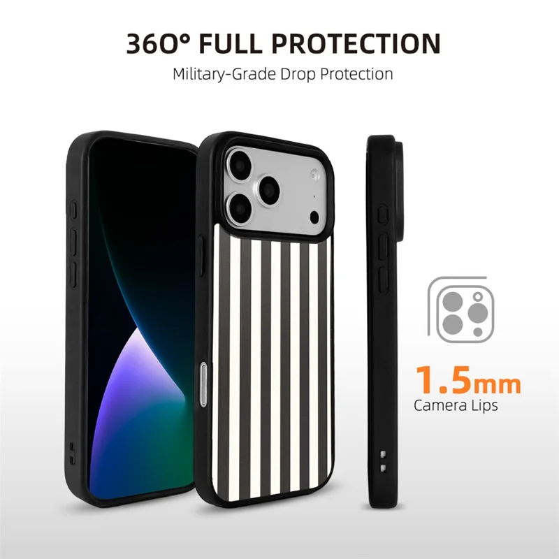 EYCASE Stripeserie til iPhone 18 Pro Max / 17 Pro Max Case kompatibel med MagSafe TPU + Akryl telefonbeskyttelse - Sort/Hvide striber