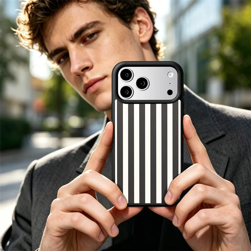 EYCASE Stripeserie til iPhone 18 Pro Max / 17 Pro Max Case kompatibel med MagSafe TPU + Akryl telefonbeskyttelse - Sort/Hvide striber