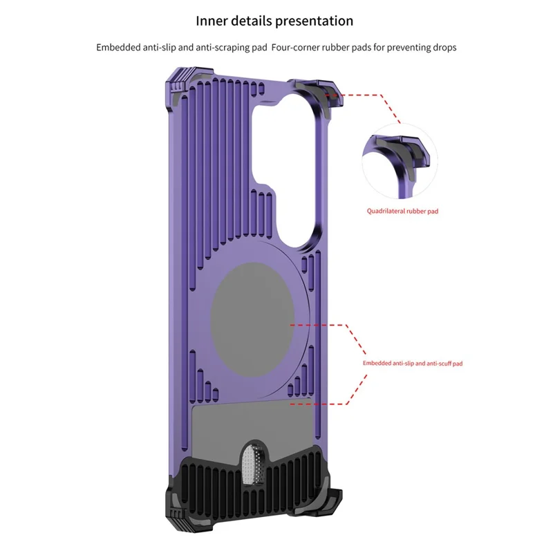 For Samsung Galaxy S26 Ultra Frameless Case Walnut Wood Pattern Rotating Kickstand Metal Snap-on Phone Cover - Purple