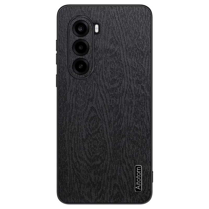 For OnePlus Turbo 6X 5G Case Wood Texture PU Leather Coated PC TPU Phone Cover - Black