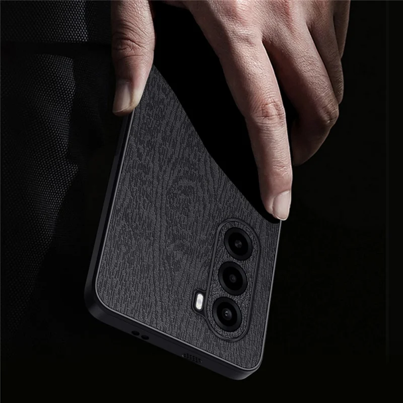 For OnePlus Turbo 6X 5G Case Wood Texture PU Leather Coated PC TPU Phone Cover - Black