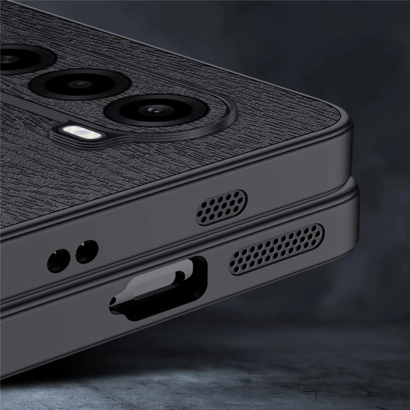 For OnePlus Turbo 6X 5G Case Wood Texture PU Leather Coated PC TPU Phone Cover - Black