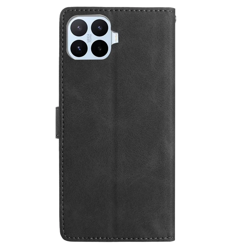 Wallet Case For Xiaomi 17T Rose Pattern Imprinted Leather Cover with Strap - Black