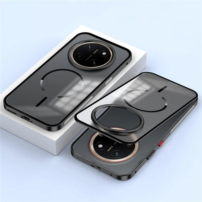 Für Honor X80 Pro Max 5G Magnetische Hülle Aluminiumlegierung PC Matt Handyhülle Ausklappbarer Schnappverschluss - Schwarz