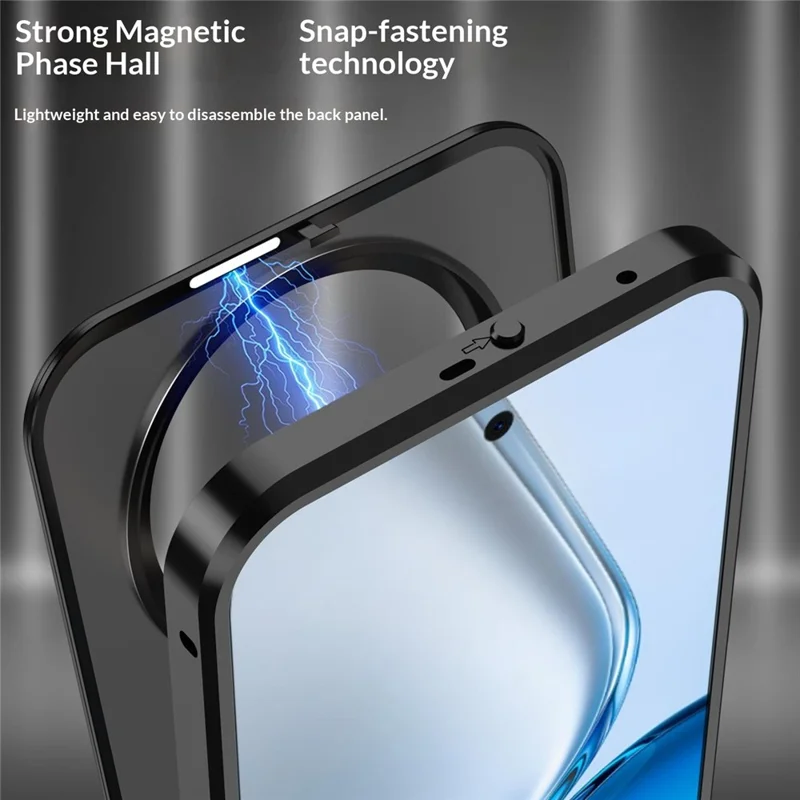 Für Honor X80 Pro Max 5G Magnetische Hülle Aluminiumlegierung PC Matt Handyhülle Ausklappbarer Schnappverschluss - Schwarz