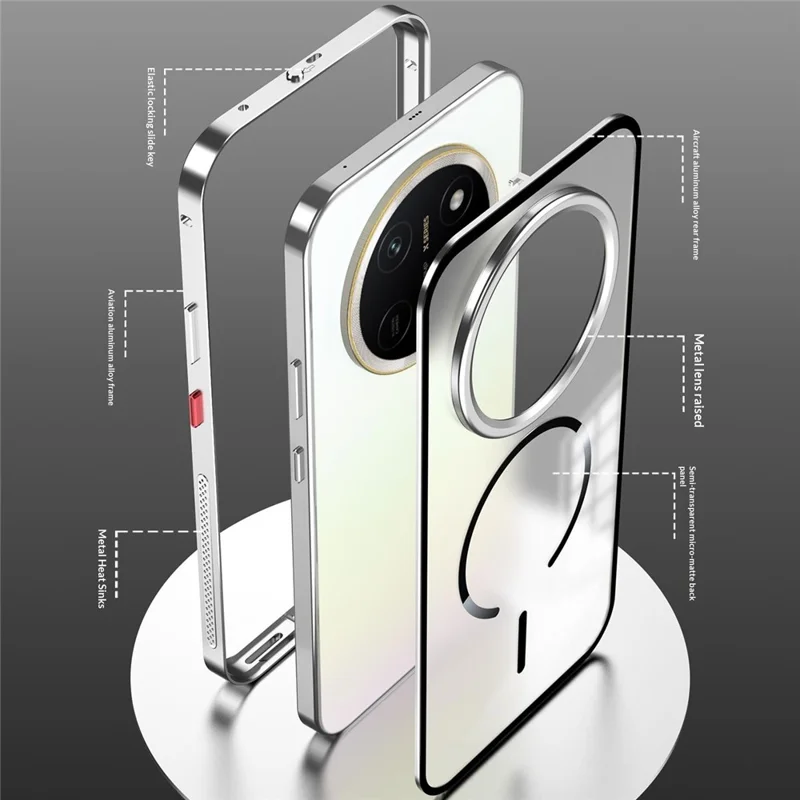 Für Honor X80 Pro Max 5G Magnetische Hülle Aluminiumlegierung PC Matt Handyhülle Ausklappbarer Schnappverschluss - Schwarz