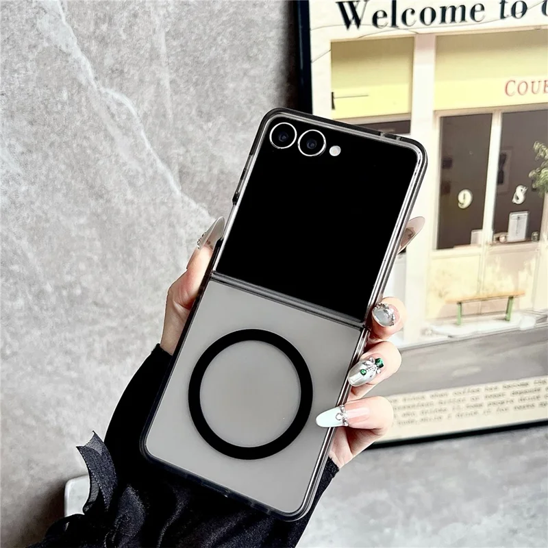 For Samsung Galaxy Z Flip8 Magnetic Case Matte Transparent TPU + PC Shockproof Cover - Black