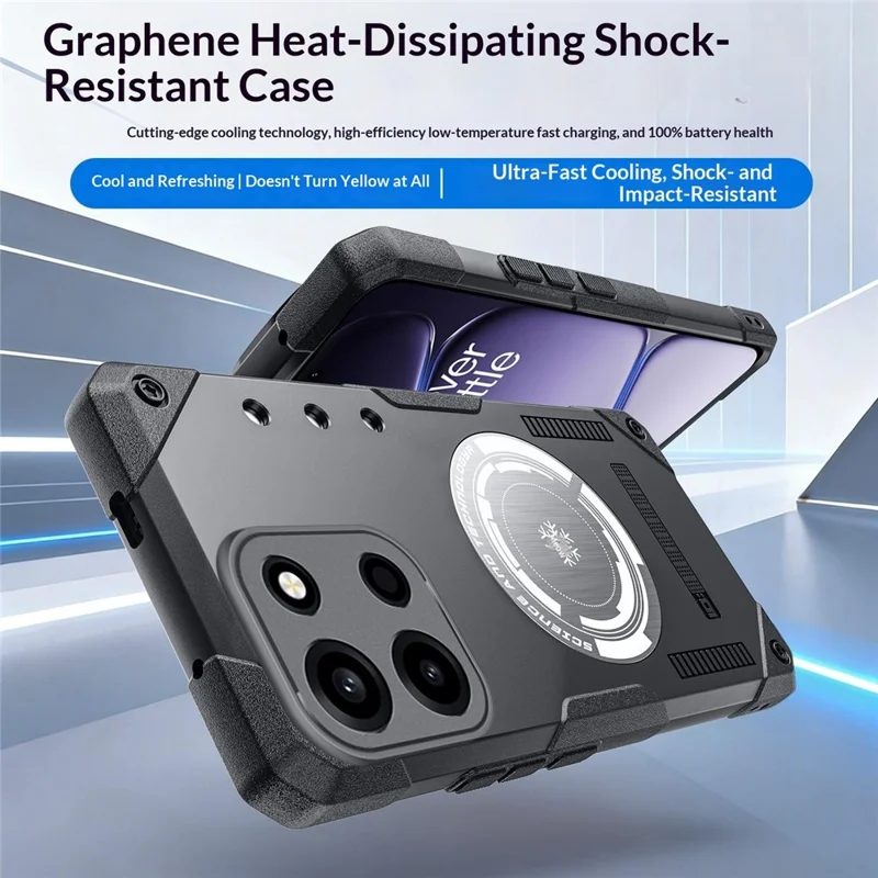 For OnePlus Turbo 6 5G Case Graphene Cooling TPU + PC Armor Shockproof Phone Cover - Black