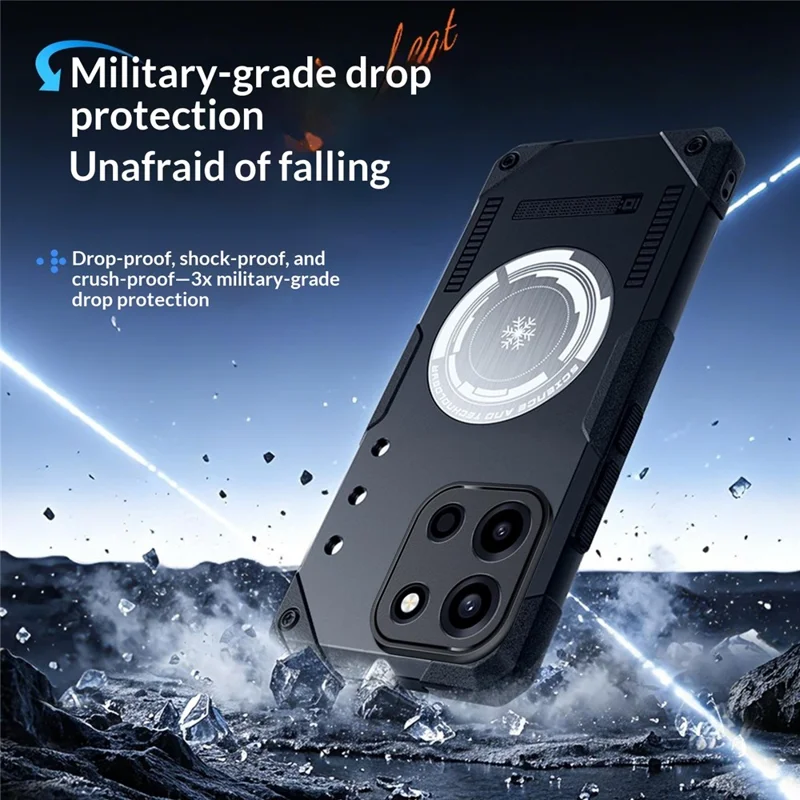 For OnePlus Turbo 6 5G Case Graphene Cooling TPU + PC Armor Shockproof Phone Cover - Black