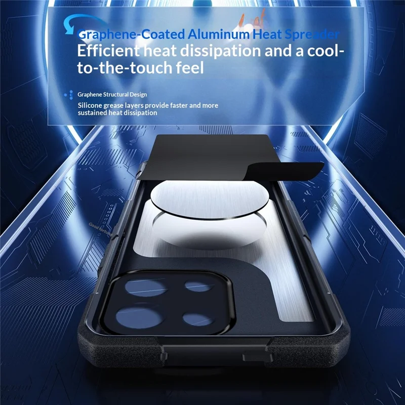 For OnePlus Turbo 6 5G Case Graphene Cooling TPU + PC Armor Shockproof Phone Cover - Black