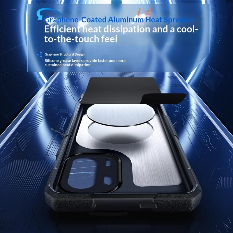 Voor OnePlus Ace 6 5G Hoesje Grafiet Koeling TPU + PC Pantser Stootvrij Telefoonhoesje - Zwart