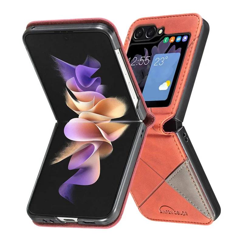 BINFEN COLOR for Samsung Galaxy Z Flip8 Case PU Leather Geometry Imprinted Protective Cover - Brown