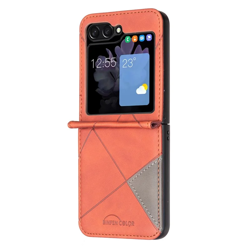 BINFEN COLOR for Samsung Galaxy Z Flip8 Case PU Leather Geometry Imprinted Protective Cover - Brown