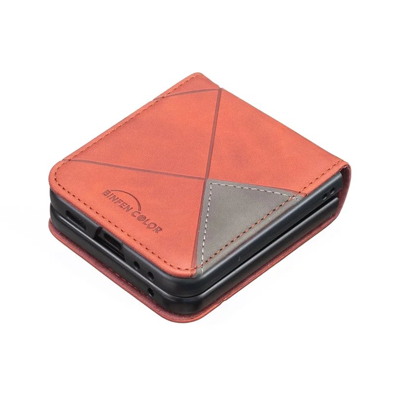 BINFEN COLOR for Samsung Galaxy Z Flip8 Case PU Leather Geometry Imprinted Protective Cover - Brown