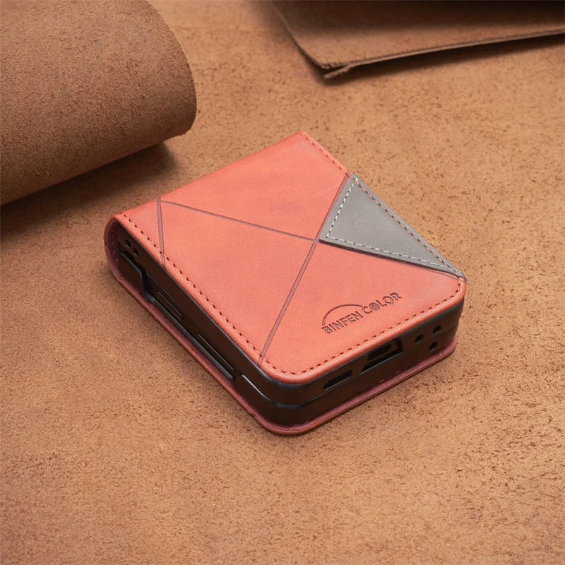 BINFEN COLOR for Samsung Galaxy Z Flip8 Case PU Leather Geometry Imprinted Protective Cover - Brown