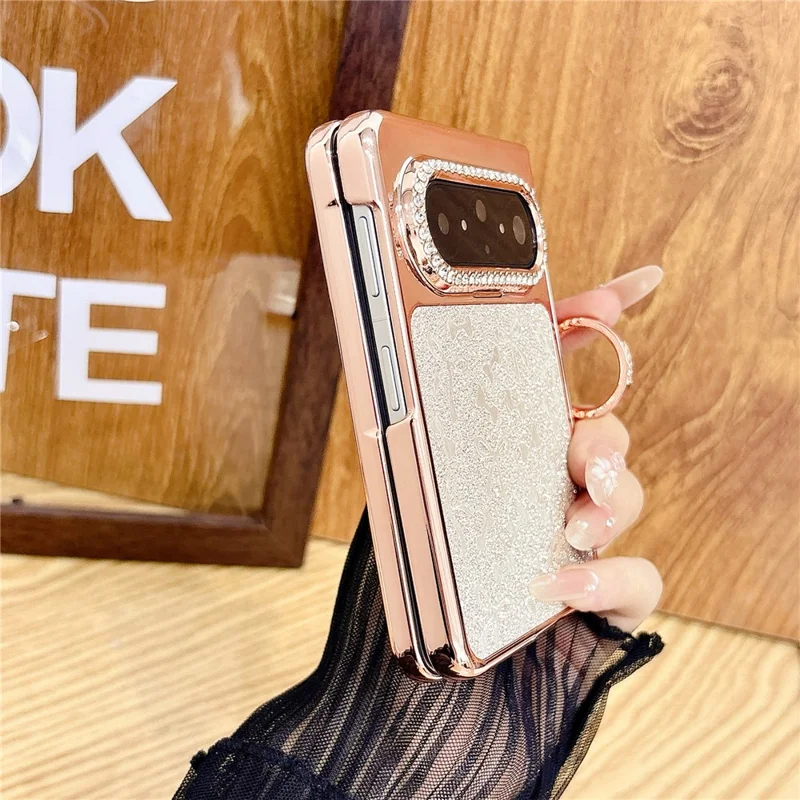 For Huawei Pura X Max Case Ring Kickstand Bow Pattern Glitter PC Phone Cover with Screen Protector - Silver