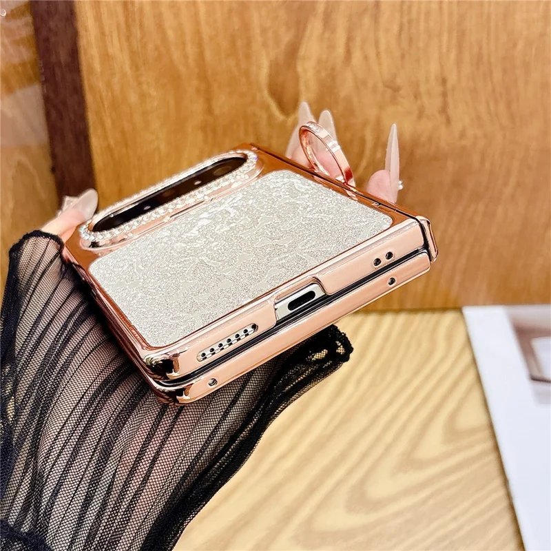 For Huawei Pura X Max Case Ring Kickstand Bow Pattern Glitter PC Phone Cover with Screen Protector - Silver
