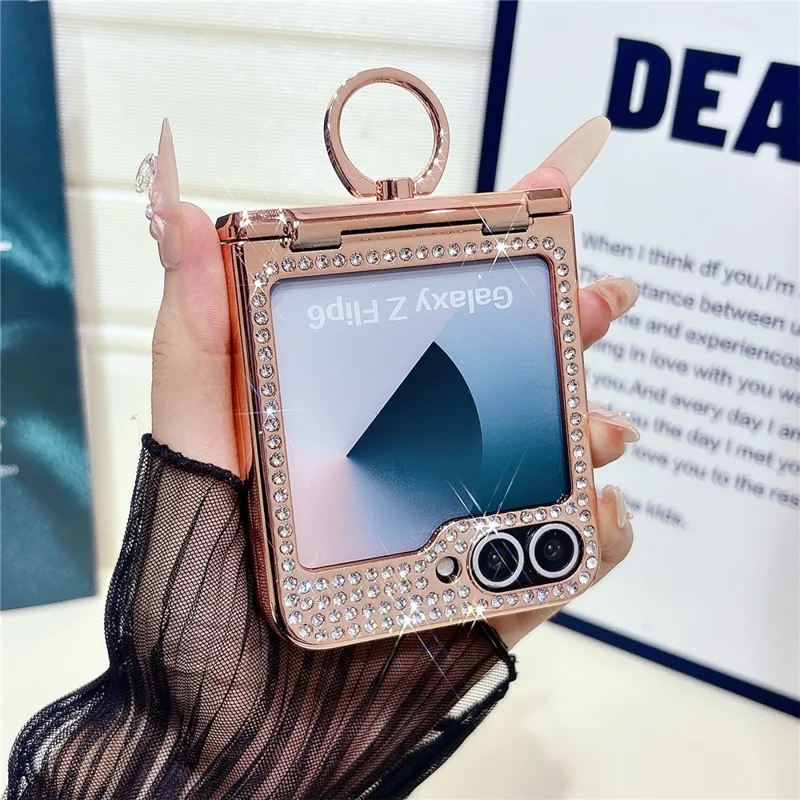 For Samsung Galaxy Z Flip7 FE 5G / Z Flip6 5G Case with Ring Holder Kickstand Bow Design Glitter PC Phone Cover - Silver