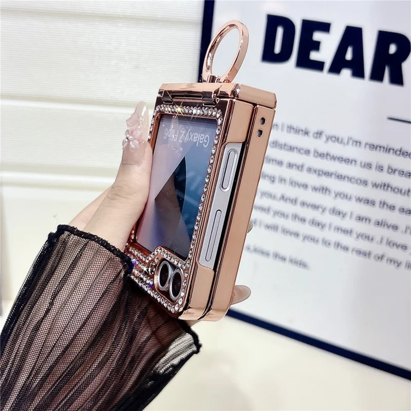 For Samsung Galaxy Z Flip7 FE 5G / Z Flip6 5G Case with Ring Holder Kickstand Bow Design Glitter PC Phone Cover - Silver