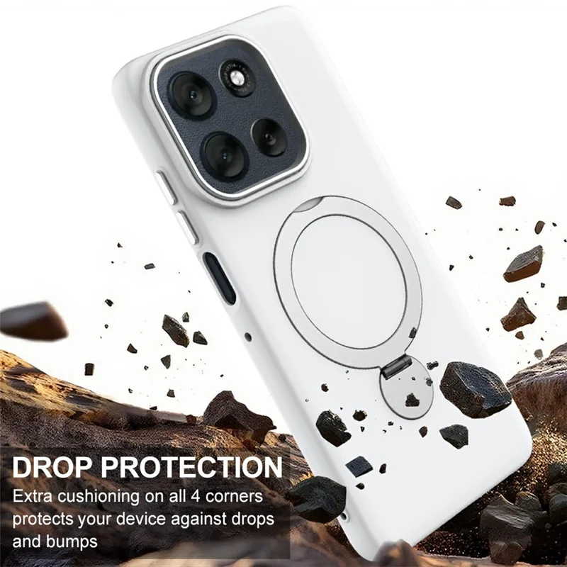 Étui magnétique pour Motorola Edge 70 Pro 5G / Edge 70 Pro+ 5G avec support à bague rotative, coque arrière TPU + PC - Blanc