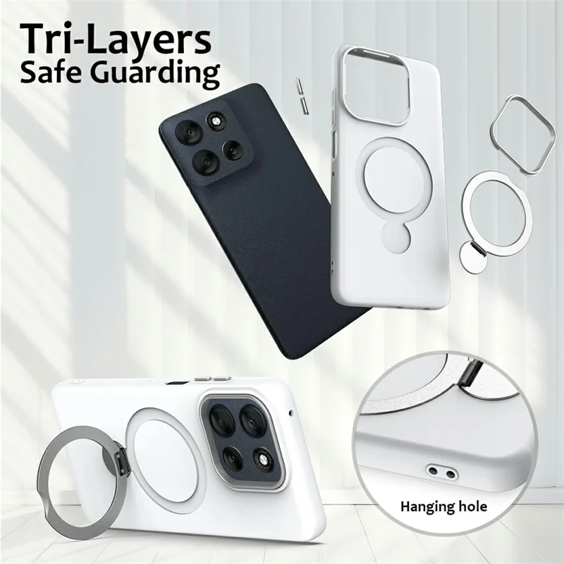 Étui magnétique pour Motorola Edge 70 Pro 5G / Edge 70 Pro+ 5G avec support à bague rotative, coque arrière TPU + PC - Blanc
