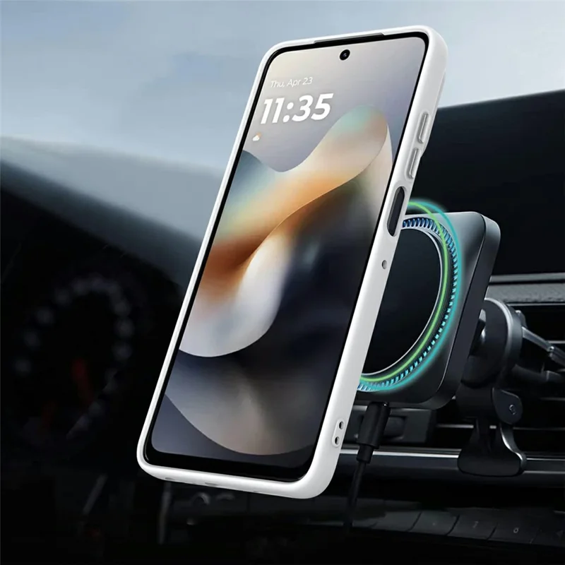 Étui magnétique pour Motorola Edge 70 Pro 5G / Edge 70 Pro+ 5G avec support à bague rotative, coque arrière TPU + PC - Blanc