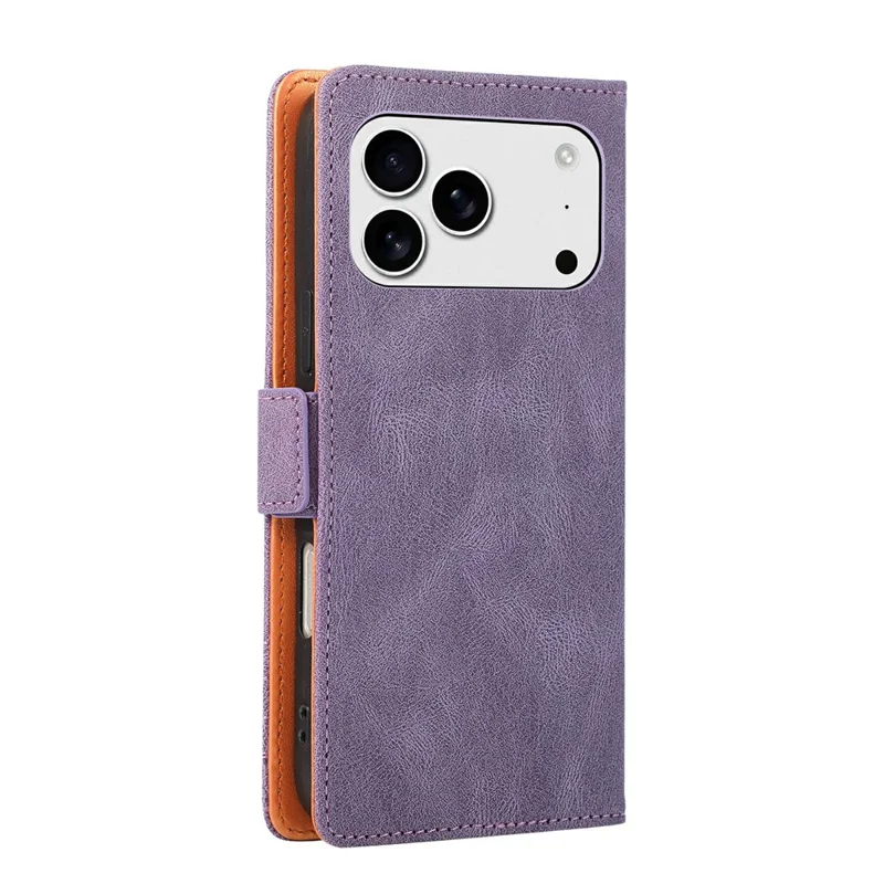 For iPhone 17 Pro  /  18 Pro Case U-Shape Decoration Magnetic Side Clasp Wallet Leather Phone Cover with Wrist Strap - Purple