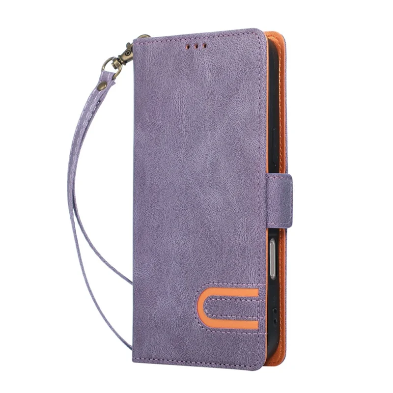 For iPhone 17 Pro Max  /  18 Pro Max Case U-Shape Decoration Magnetic Side Clasp Wallet Leather Phone Cover with Wrist Strap - Purple