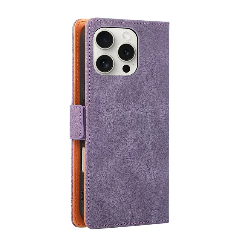 For iPhone 16 Pro Max Case U-Shape Decoration Magnetic Side Clasp Wallet Leather Phone Cover with Wrist Strap - Purple