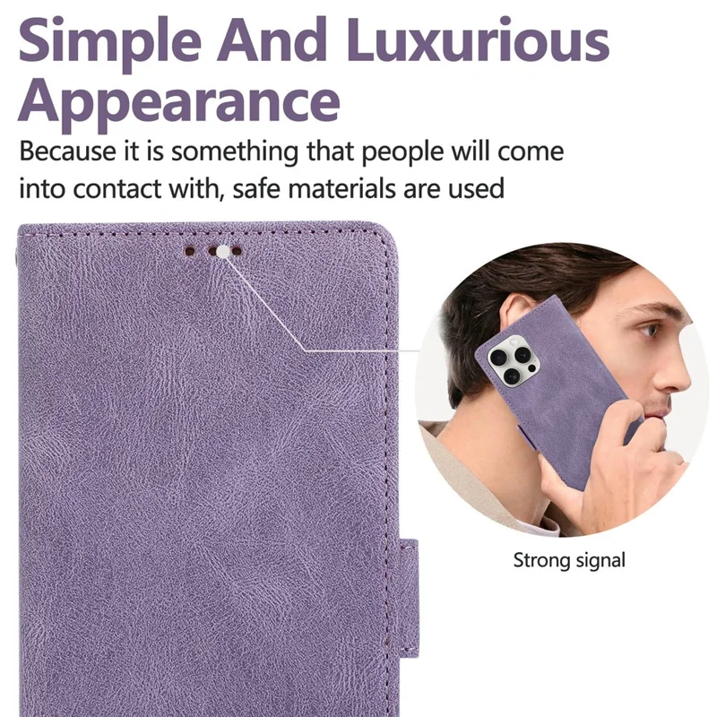 Voor iPhone 16 Pro hoesje U-vorm decoratie Magneetsluiting Zijden portemonnee Lederen telefoonhoesje met polsbandje - Paars