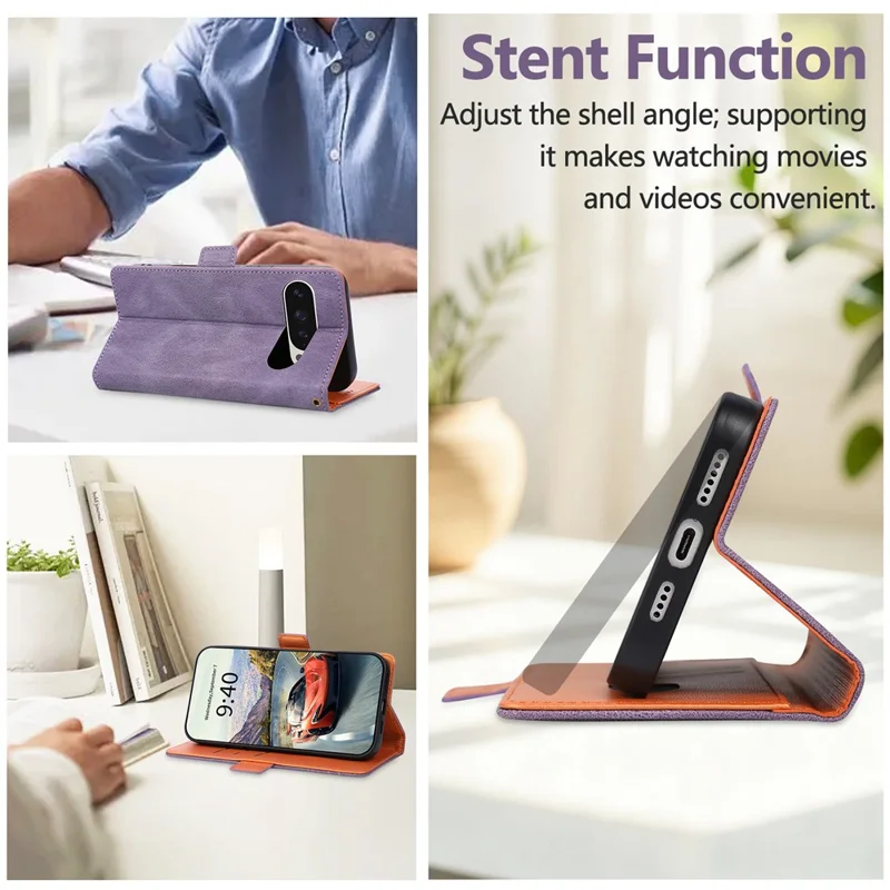 For Google Pixel 10 Pro XL Case U-Shape Decoration Magnetic Side Clasp Wallet Leather Phone Cover with Wrist Strap - Purple
