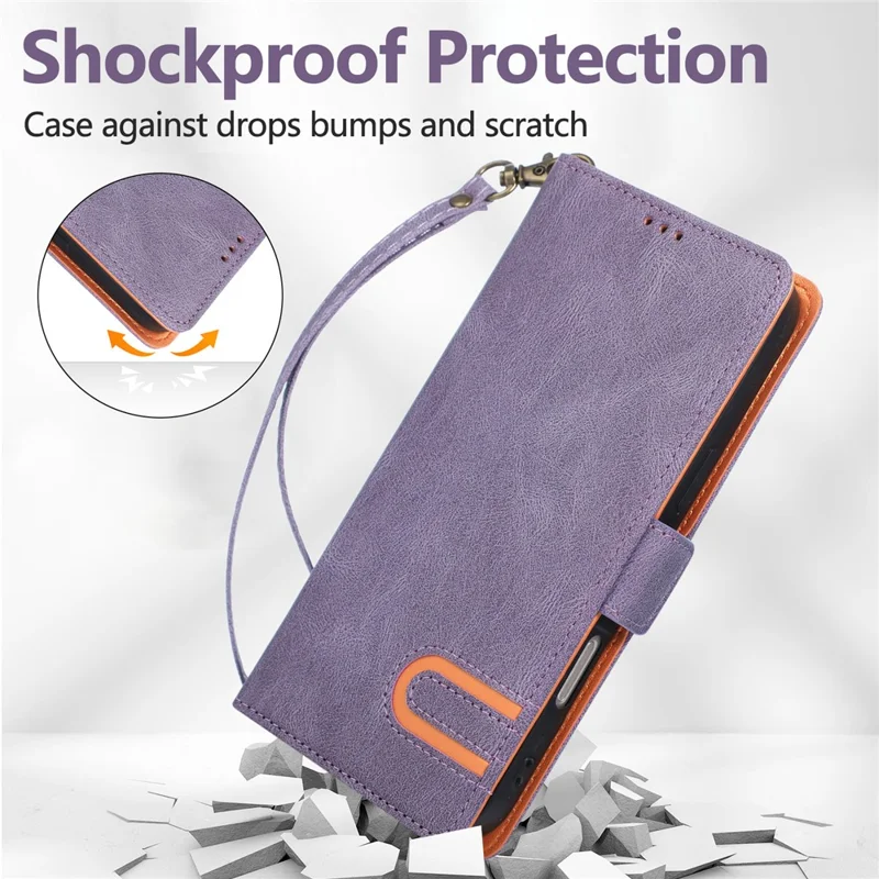 For Google Pixel 10 Pro XL Case U-Shape Decoration Magnetic Side Clasp Wallet Leather Phone Cover with Wrist Strap - Purple