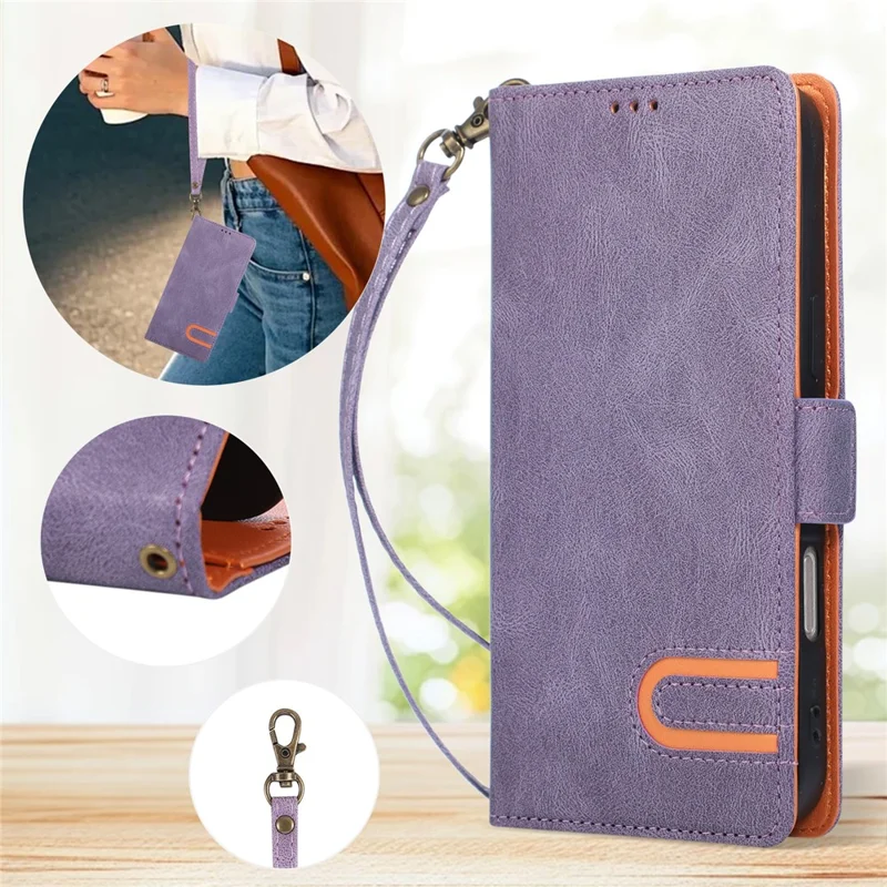 For Google Pixel 10 Pro XL Case U-Shape Decoration Magnetic Side Clasp Wallet Leather Phone Cover with Wrist Strap - Purple