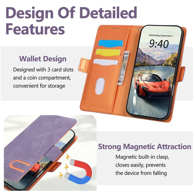 For Google Pixel 10 Pro XL Case U-Shape Decoration Magnetic Side Clasp Wallet Leather Phone Cover with Wrist Strap - Purple