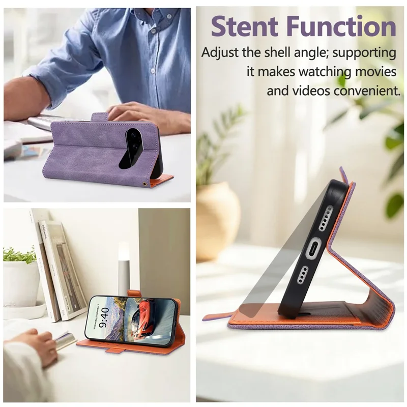 For Google Pixel 11 Pro  /  Pixel 11 Case U-Shape Decoration Magnetic Side Clasp Wallet Leather Phone Cover with Wrist Strap - Purple