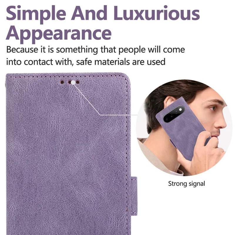 For Google Pixel 11 Pro  /  Pixel 11 Case U-Shape Decoration Magnetic Side Clasp Wallet Leather Phone Cover with Wrist Strap - Purple