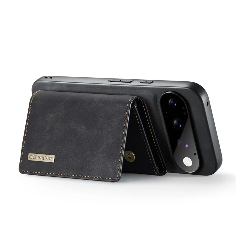 DG.MING M1 Series for Google Pixel 11 / Pixel 11 Pro Phone Case PU + TPU + PC Back Cover with Magnetic Tri-Fold Wallet Kickstand - Black