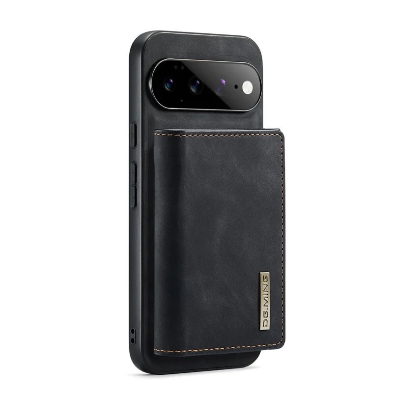 DG.MING M1 Series for Google Pixel 11 Pro XL Phone Case PU + TPU + PC Back Cover with Magnetic Tri-Fold Wallet Kickstand - Black