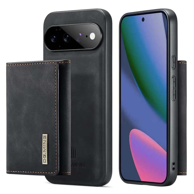 DG.MING M1 Series for Google Pixel 11 Pro XL Phone Case PU + TPU + PC Back Cover with Magnetic Tri-Fold Wallet Kickstand - Black