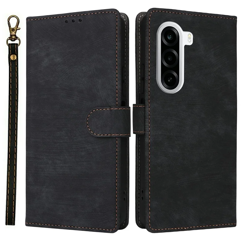 Wallet Case for OnePlus Nord CE6 Lite 5G / Turbo 6X 5G / Realme P4x 5G RFID Blocking PU Leather Phone Cover Stand with Strap - Black