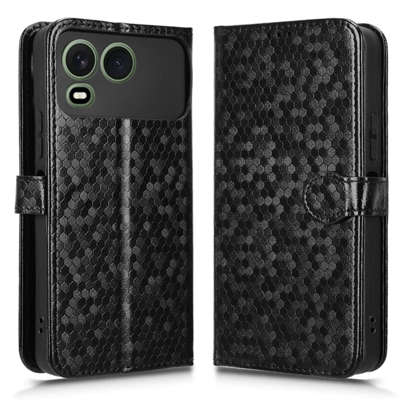 For itel A200  /  A200+ Wallet Case Dot Pattern Imprint PU Leather Phone Cover with Wrist Strap - Black