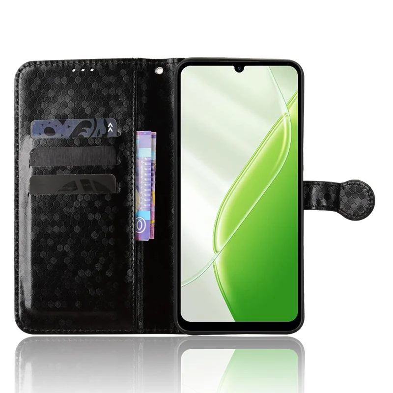 For itel A200  /  A200+ Wallet Case Dot Pattern Imprint PU Leather Phone Cover with Wrist Strap - Black