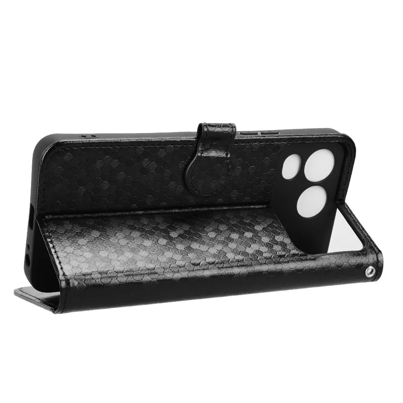 For itel A200  /  A200+ Wallet Case Dot Pattern Imprint PU Leather Phone Cover with Wrist Strap - Black