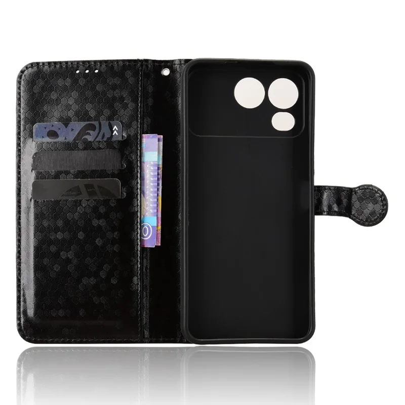 For itel A200  /  A200+ Wallet Case Dot Pattern Imprint PU Leather Phone Cover with Wrist Strap - Black