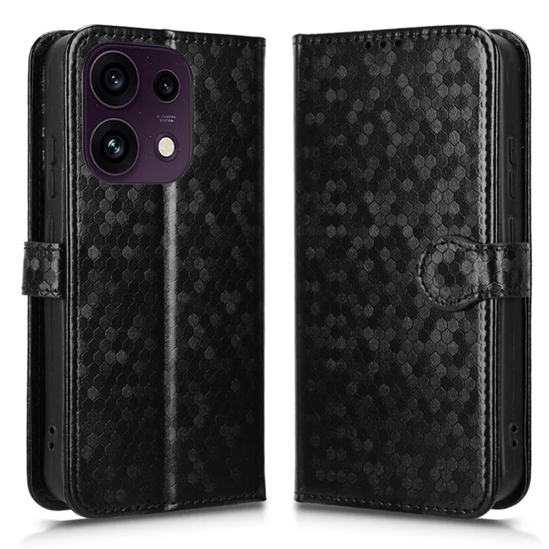 For Oppo Reno16 F 5G  /  Reno16 FS 5G Wallet Case Dot Pattern Imprint PU Leather Phone Cover with Wrist Strap - Black